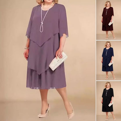 🎉【L-4XL】💝Плюс размер наслоени шифон рокля