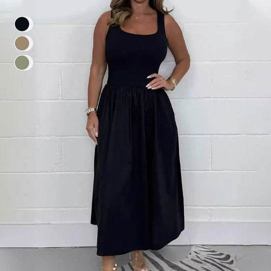 ✨【S-4XL】👗Стилна рокля без ръкави с квадратно деколте, отслабваща и изтъняваща🥰