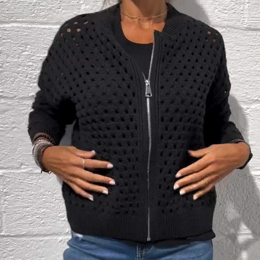 🎉【S-3XL】💖Ддамско плетено яке с цип и вдлъбнат десен