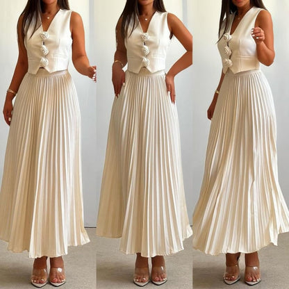 🔥ПРОДАЖБА В ПОСЛЕДНИЯ ДЕН 50% ОТСТЪПКА👗Ддамски комплект от две части: топ без ръкави и плисирана пола💃