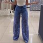 👖Модерни дънки от деним с дантелени кръпки