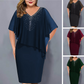 💖【S-4XL】✨Шифонена рокля с кръгло деколте и кристали