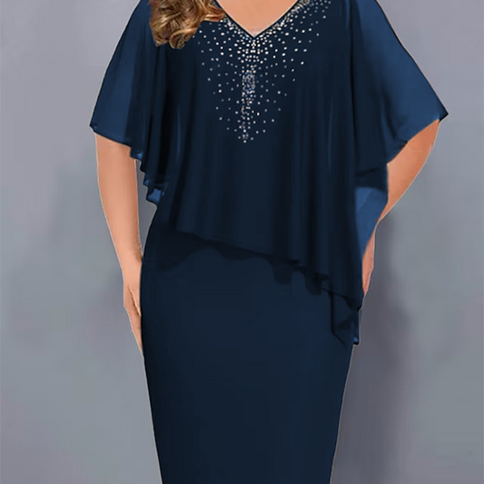 💖【S-4XL】✨Шифонена рокля с кръгло деколте и кристали