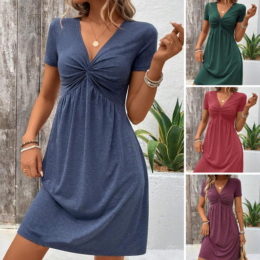 🎉【S-2XL】🎀Damska sukienka z krótkim rękawem z dekoltem w serek