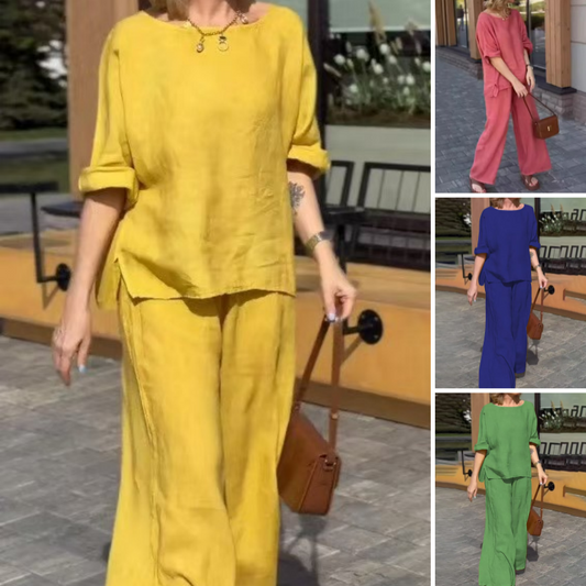🛍️💞Дамски костюм от памук и лен в две части