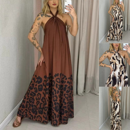 🎉【S-XL】👗Женска печатна макси рокля с оглавник на врата🔥