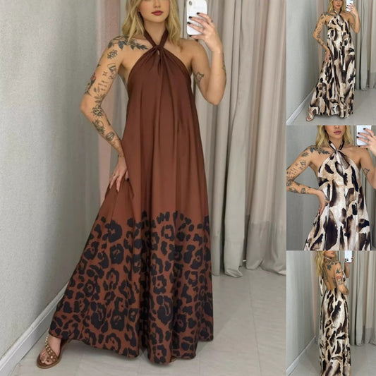 🎉【S-XL】👗Женска печатна макси рокля с оглавник на врата🔥