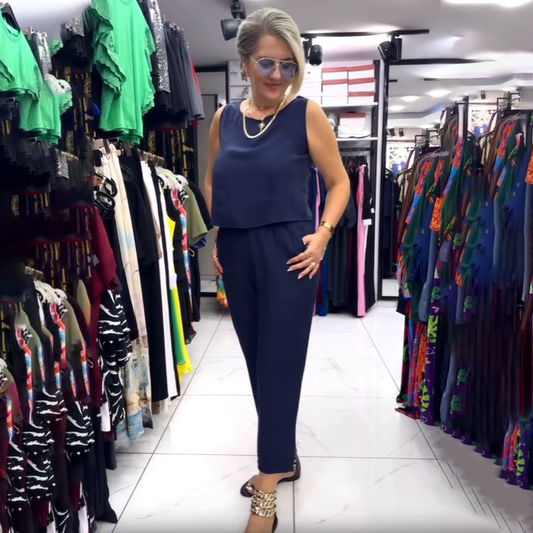 🌷【S-5XL】💝Дамски едноцветен комплект от две части Топ и панталон без ръкави