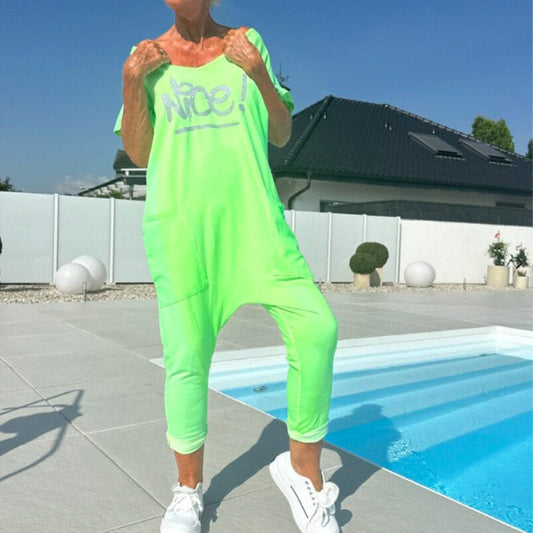 💖 【S~5XL】 Жените джобни отпечатани писмо плюс размер случайни Jumpsuit