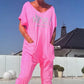 💖 【S~5XL】 Жените джобни отпечатани писмо плюс размер случайни Jumpsuit