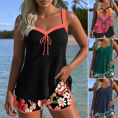 【S-3XL】👙Комплект от бански сутиен и шорти с принт