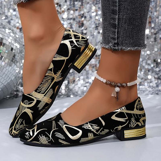 👠Дамски модни обувки с остри върхове, ниски токчета и шарки
