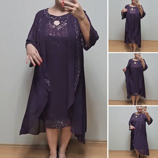 💜Елегантна, лека рокля с пайети от 2 части за жени