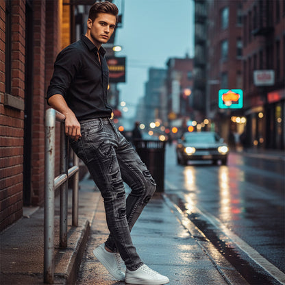 ✨🔥Мъжки дънки с тясна кройка и ефект на износеност👖